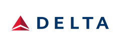The image shows the Delta Air Lines logo, perfect for any presentation or pitch deck. It features a red triangular shape to the left and the word 