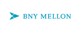 The logo of BNY Mellon features a stylized arrow pointing right, composed of yellow and gray sections, next to the words 