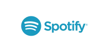 The slide template showcases the Spotify logo, featuring a turquoise circular symbol with three curved lines inside, representing sound waves, next to the word 