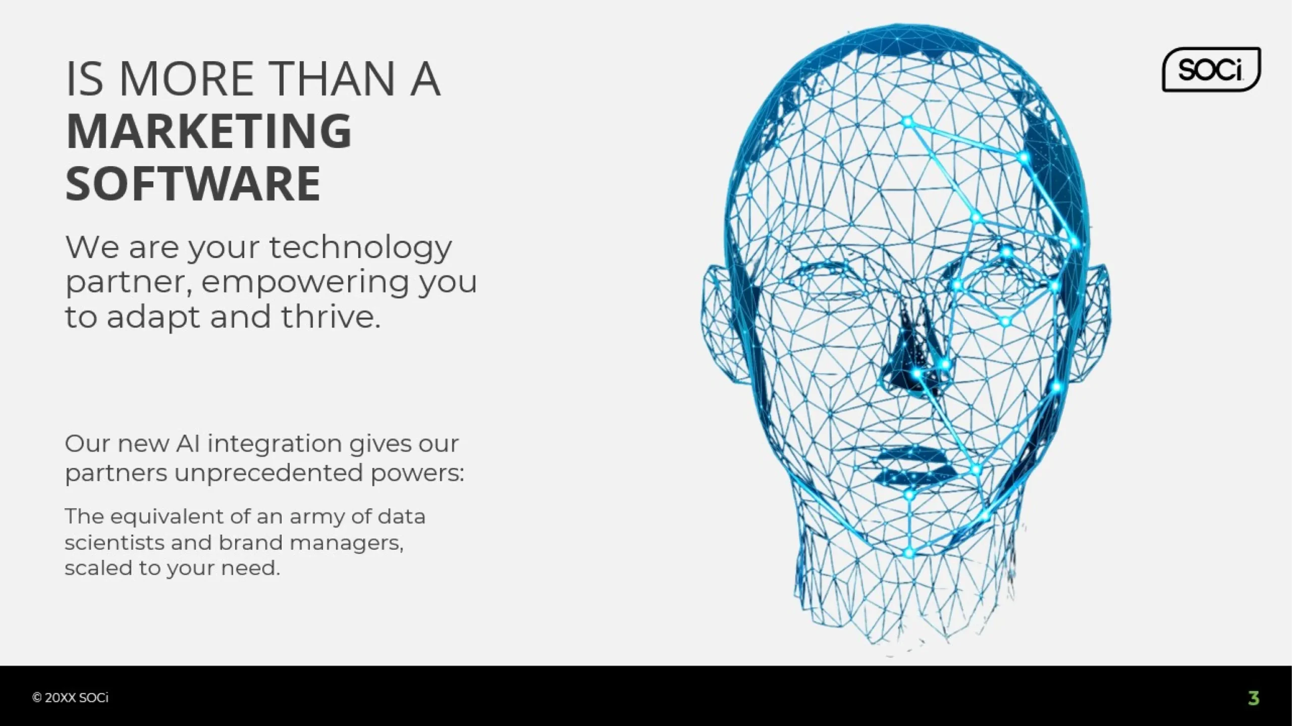 An illustration of a human head composed of a network of interconnected blue lines and nodes. Text reads: 